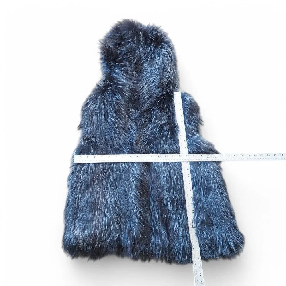 Linda Richards Genuine Silver Fox Fur Hooded Vest FK-67 Women's‎ Medium (M)